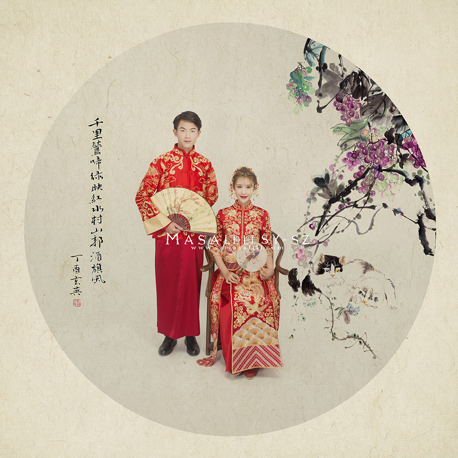 中国风工笔画风格婚纱照深圳婚纱摄影工作室瑪莎莉莉出品