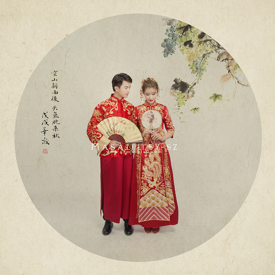 中国风工笔画风格婚纱照深圳婚纱摄影工作室瑪莎莉莉出品