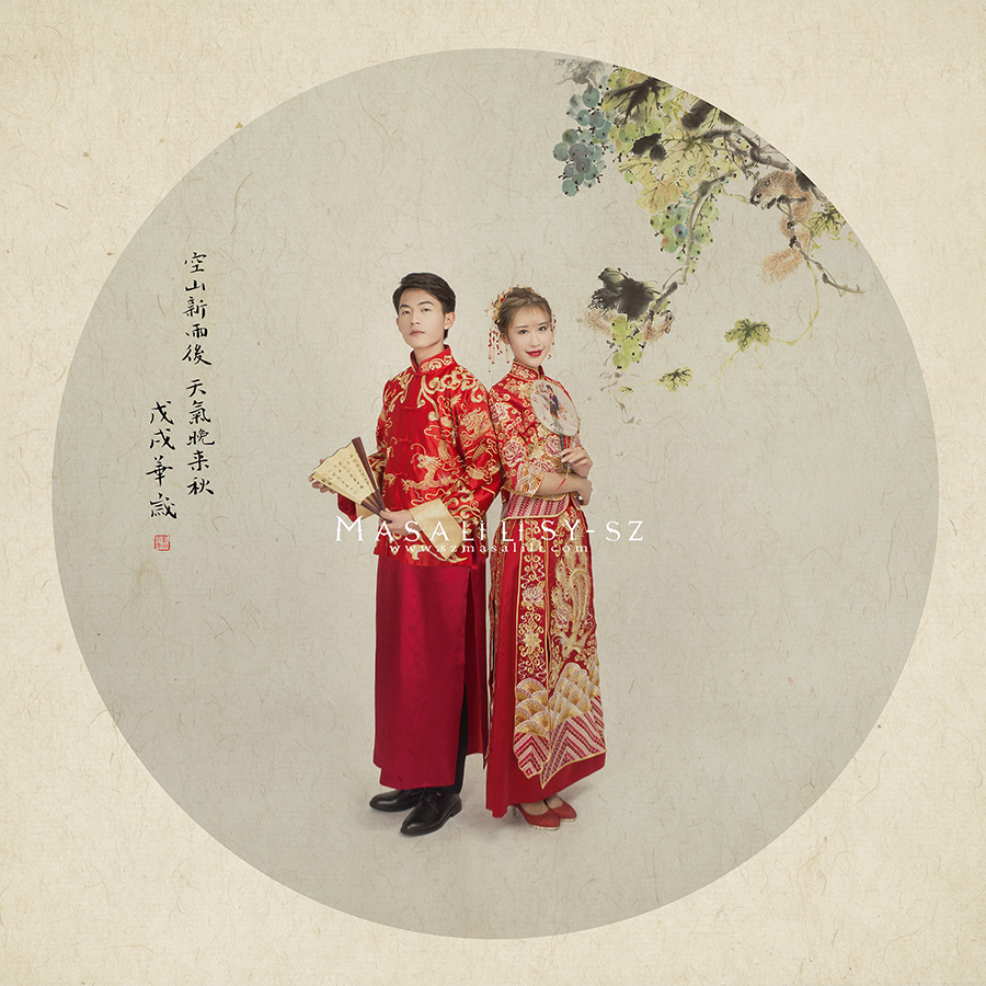 中国风工笔画风格婚纱照深圳婚纱摄影工作室瑪莎莉莉出品