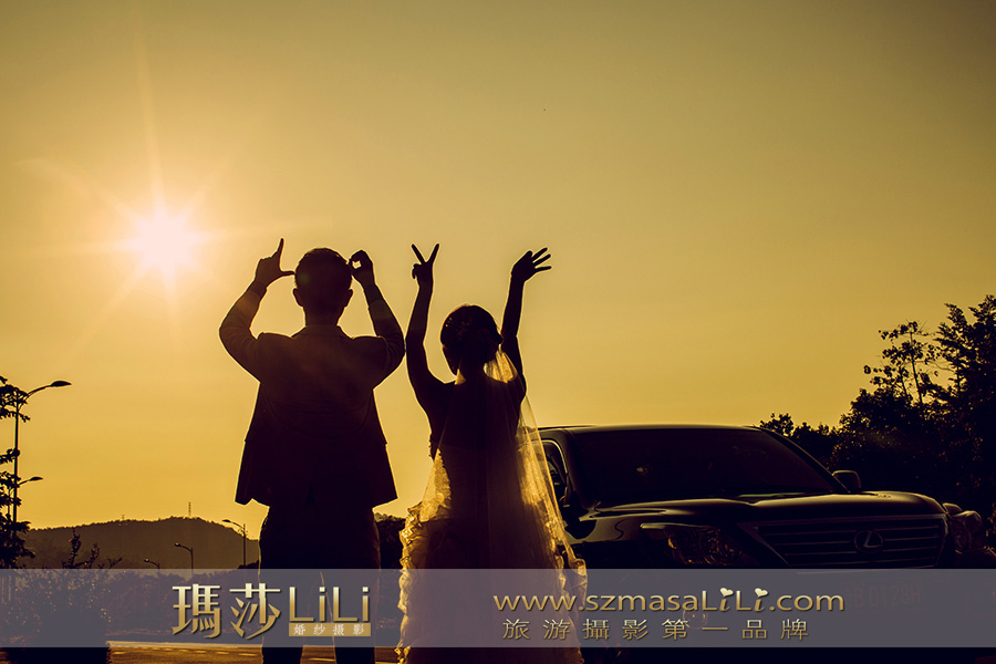 肖生余小姐夫妇 水下创意婚纱照公路夕阳婚纱照