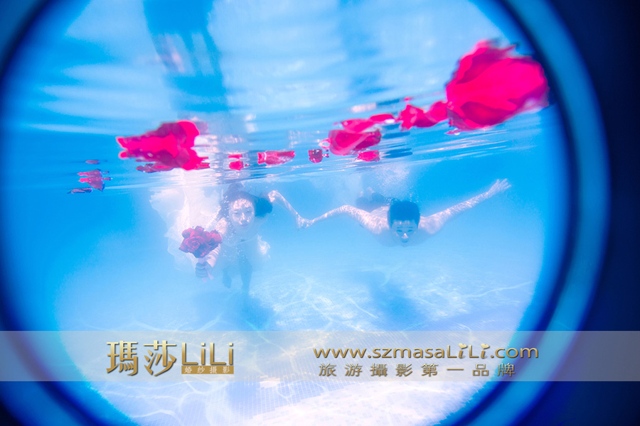 肖生余小姐夫妇 水下创意婚纱照公路夕阳婚纱照